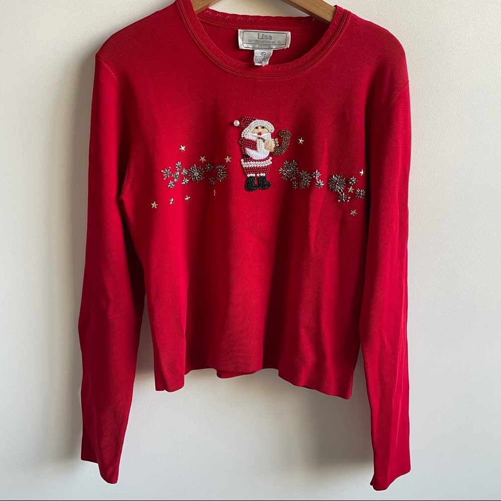 Vintage 90s Beaded Santa Cropped Long Sleeve